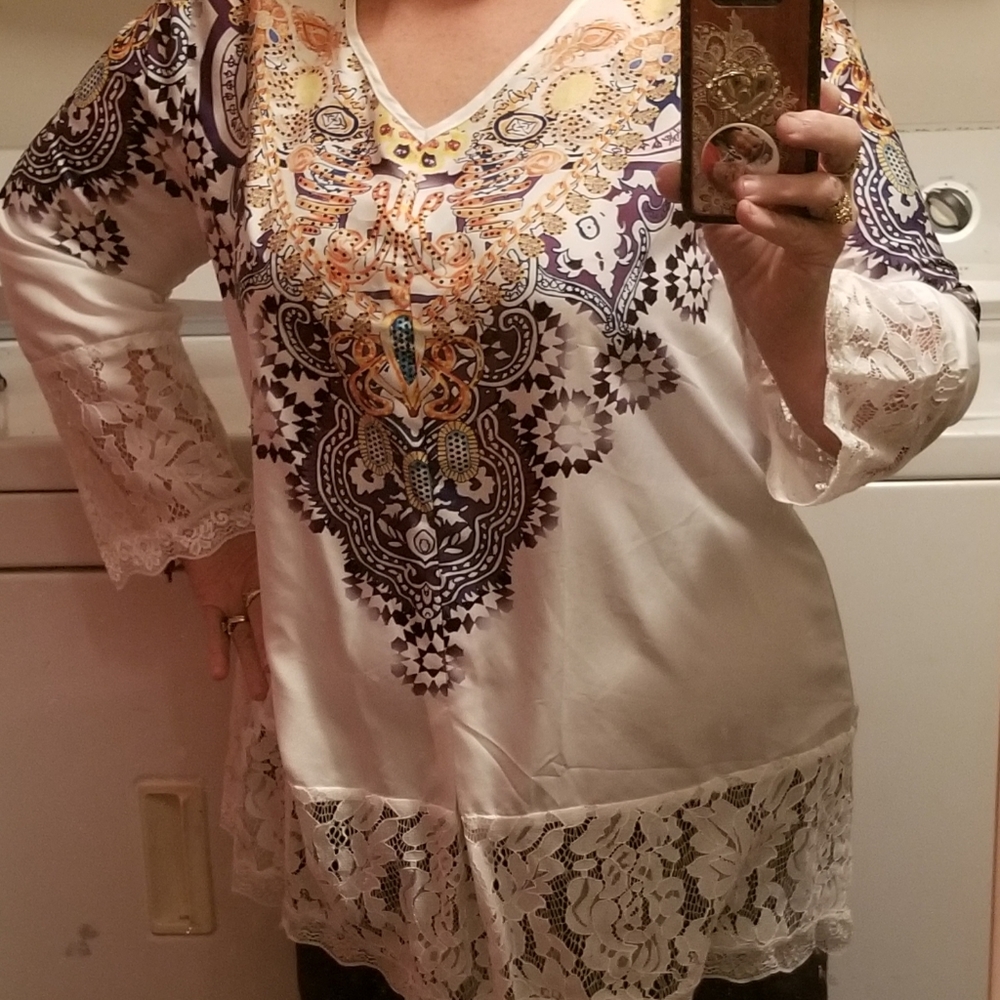 Tribal Print Patchwork Blouse - image 5